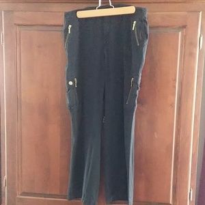 Navy blue silk cargo pants